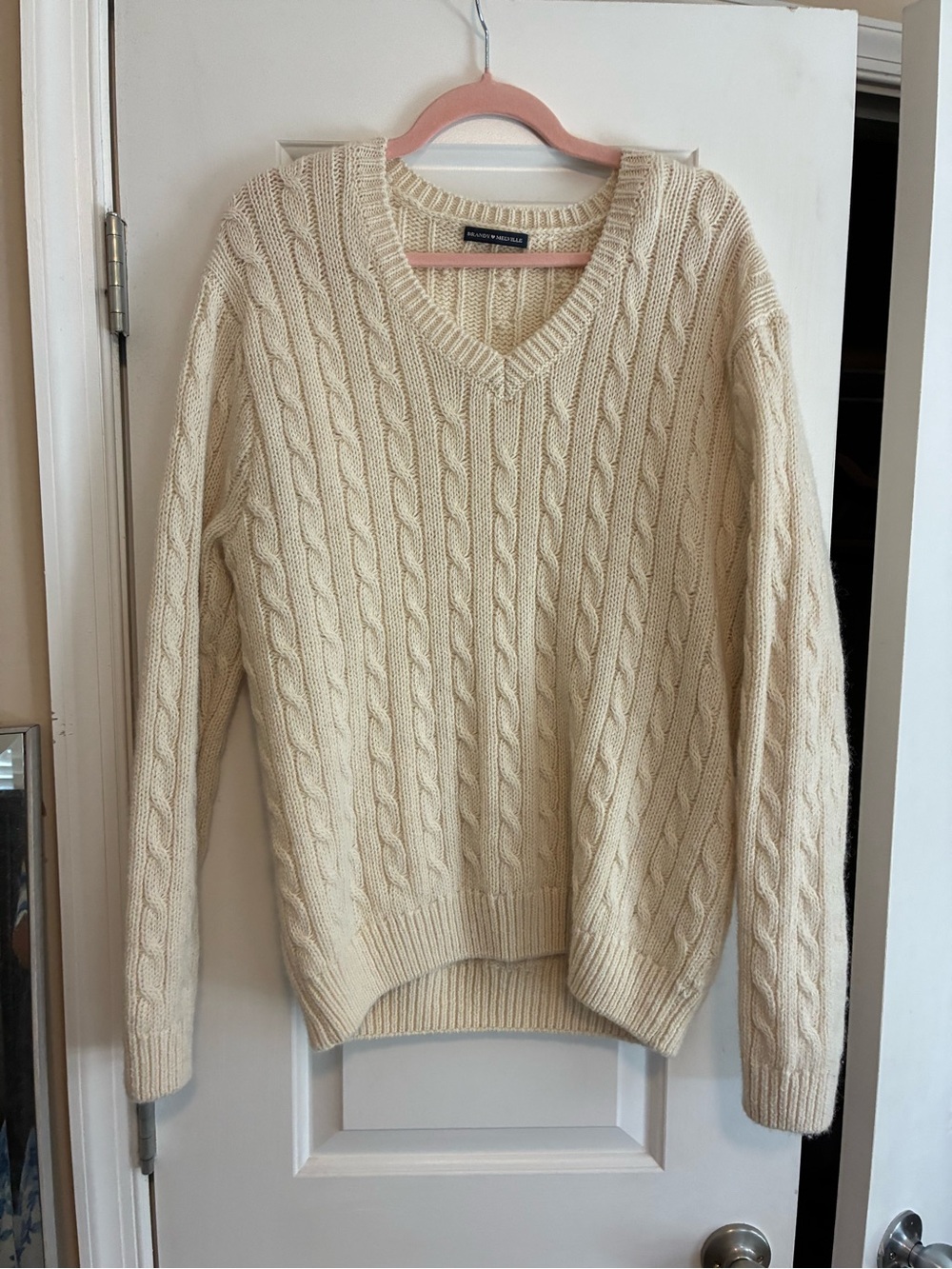 Brandy Melville Cream Cable V-Neck Sweater
